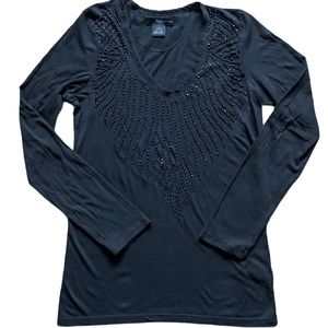 Calvin Klein Embellished Long Sleeve Black Top Sz. S